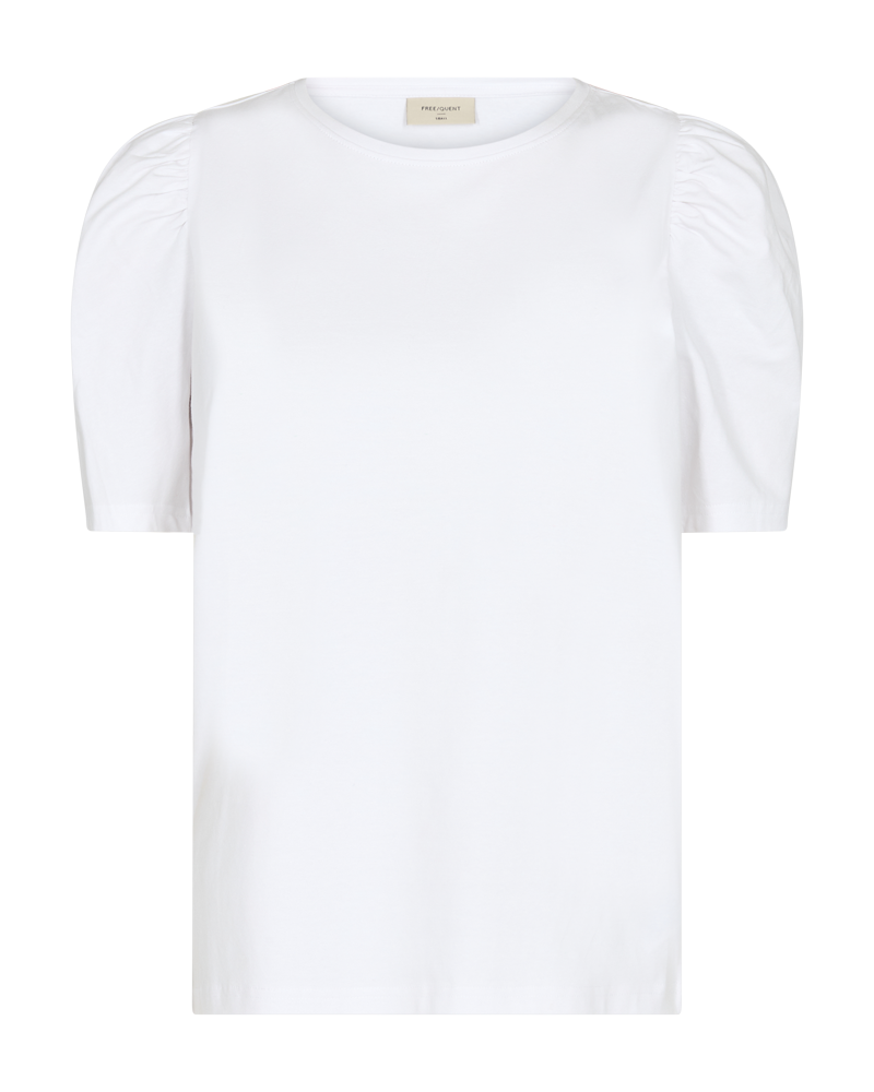 T-shirt med puffermer i mykt bomull fra freequent. Fargen brilliant white.