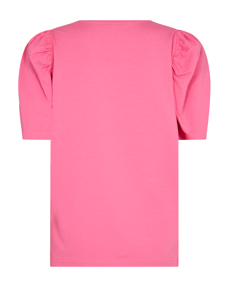 T-shirt med puffermer i mykt bomull fra freequent. Fargen Carmine rose.