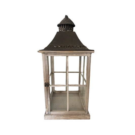 Lyslykt i tre & jern 68 cm høy