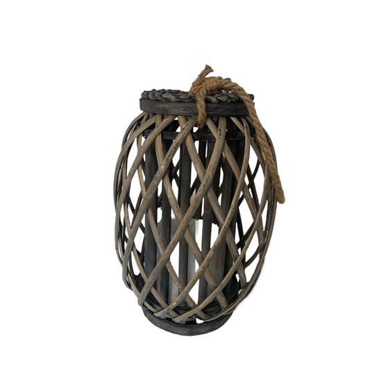 Rustikk lyslykt 34 cm høy grå