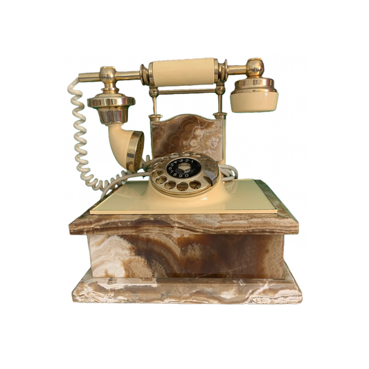 Telcer onyx telefon i brun og hvit marmor og 18 K gullforgyldning