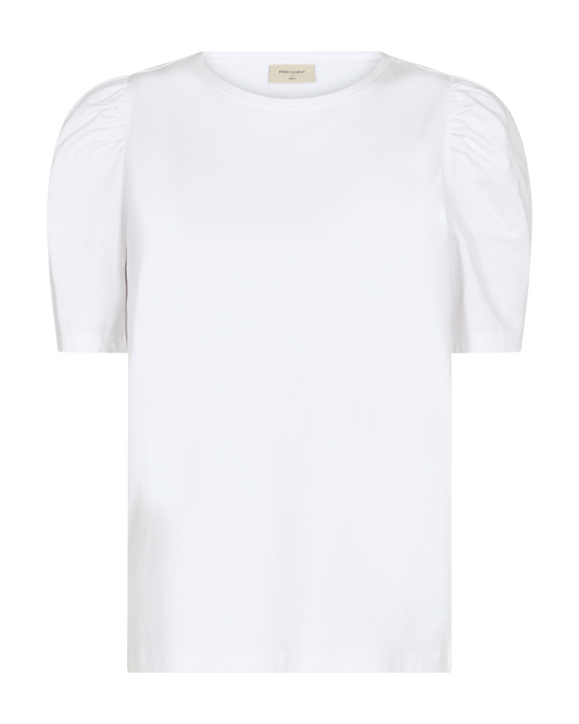 T-shirt med puffermer i mykt bomull fra freequent. Fargen brilliant white.