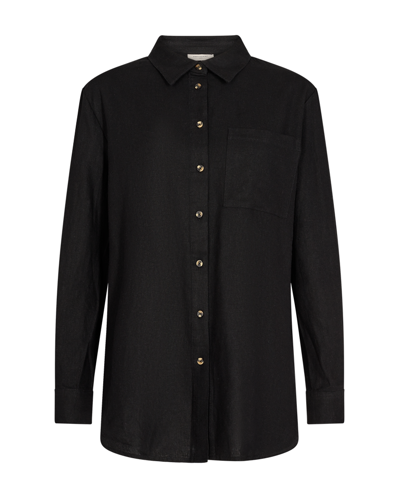 Freequent klassisk skjorte i lin i fargen black