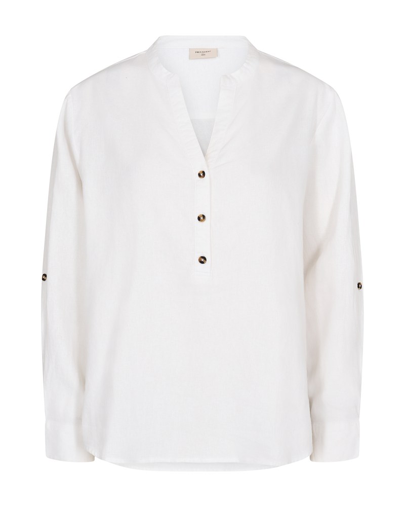 Lava skjorte med v-hals og oppbrett på ermene fra freequent i fargen brilliant white