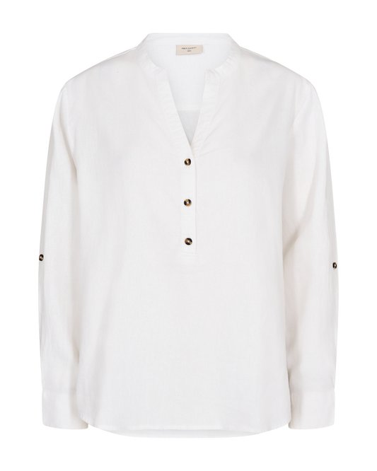 Lava skjorte med v-hals og oppbrett på ermene fra freequent i fargen brilliant white